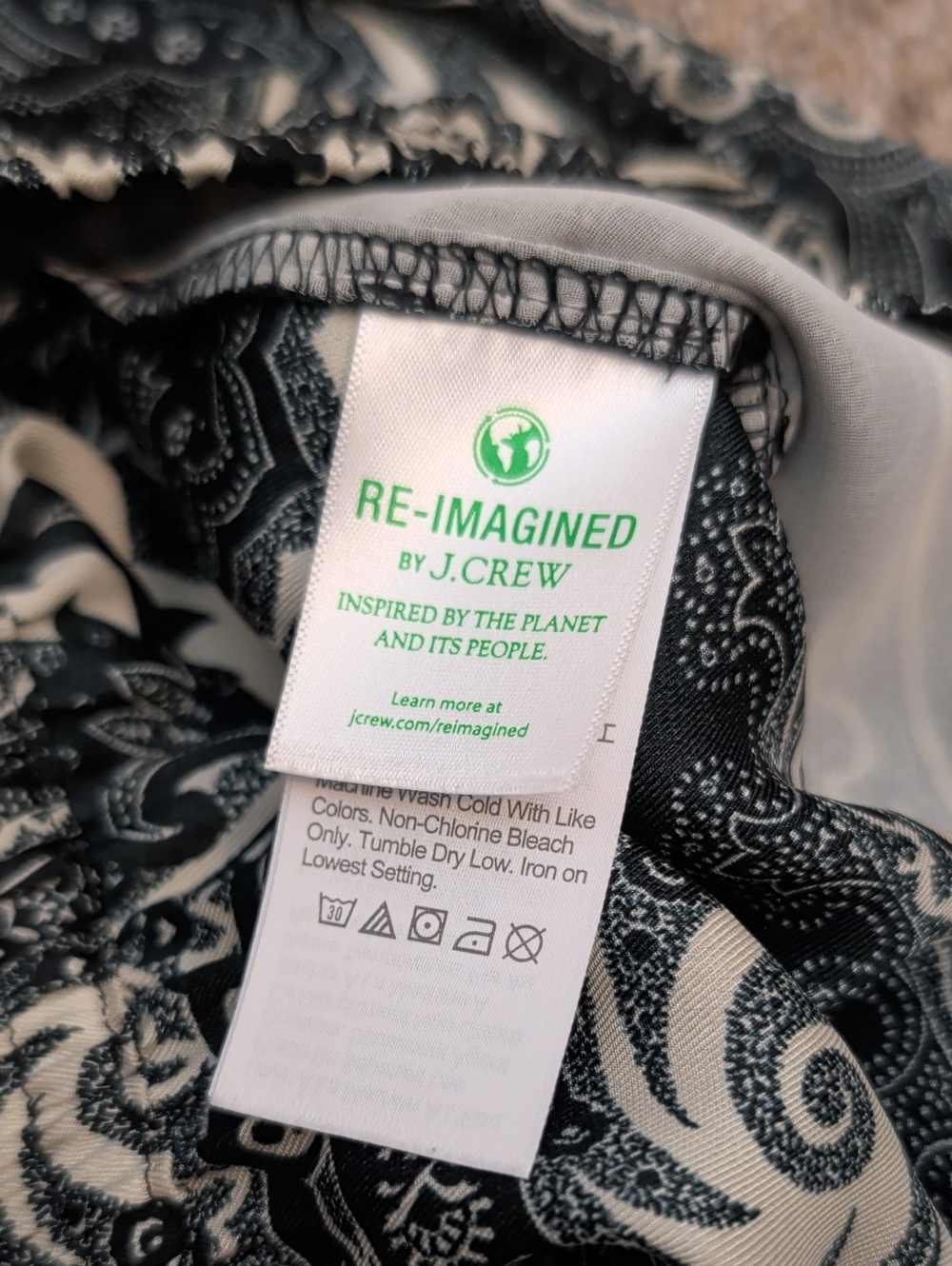 J. Crew Black & Cream Paisley Straight-Leg Pull-On Pants - Size 4 Tall - Picture 10 of 11